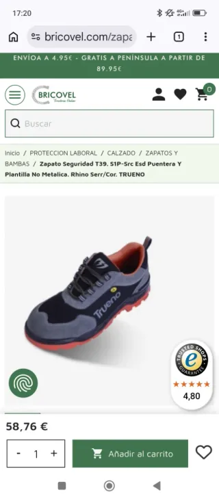 Zapatos seguridad Trueno T39 S1P-SRC ESD