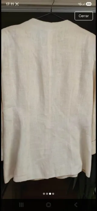 Chaqueta Lino Zara Sin Cuello Beige Talla L