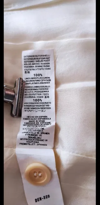 Chaqueta Lino Zara Sin Cuello Beige Talla L