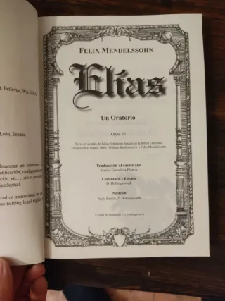 Libro oratoria Elias Opus 70