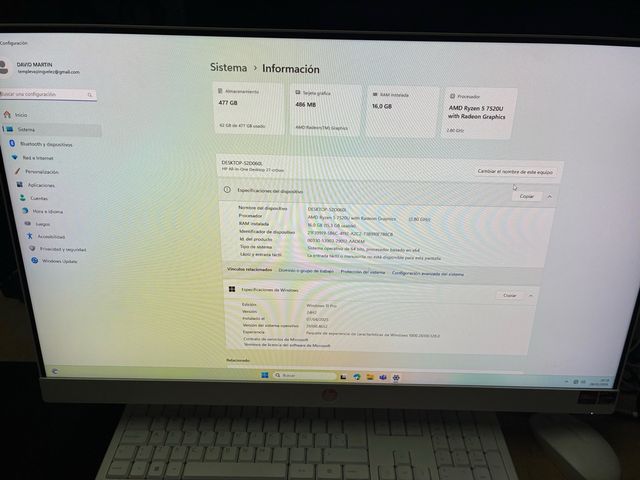 HP All-in-One 27 Ryzen 5 7520U 16GB RAM