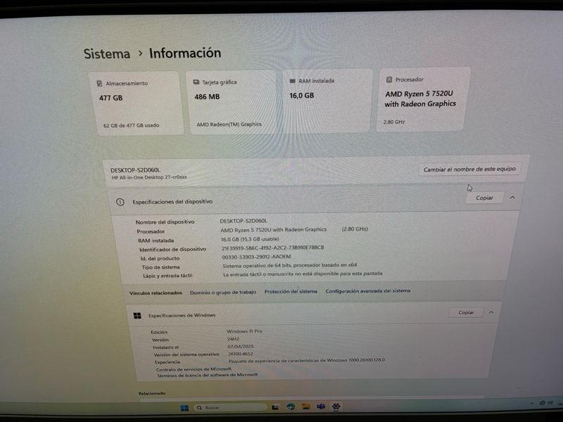 HP All-in-One 27 Ryzen 5 7520U 16GB RAM afbeelding 2