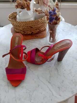 Sandalias Zara Tacon Color Naranja y Rosa
