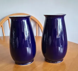 Juego de 2 jarrones de porcelana azul y oro