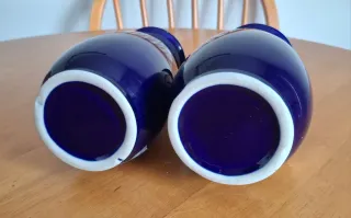 Juego de 2 jarrones de porcelana azul y oro