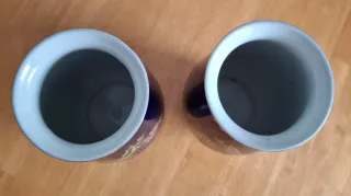 Juego de 2 jarrones de porcelana azul y oro