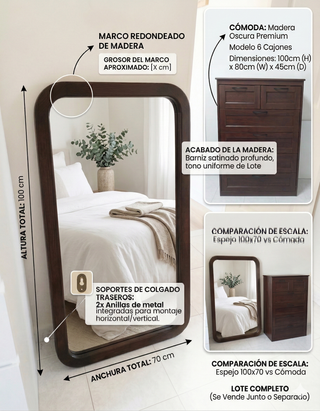 2 Espejos Madera 100x70 cm (juntos o separados)