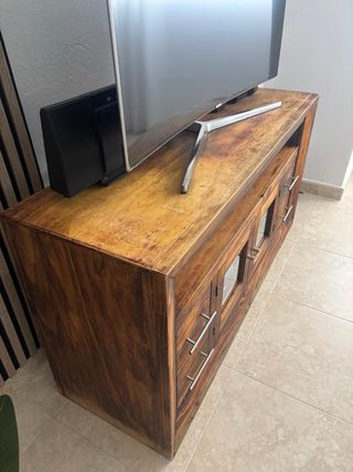 Mueble TV madera y cristal