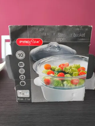 Cazuela + vaporera de vidrio y cerámica