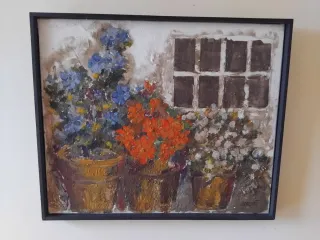 Cuadro al óleo flores en macetas