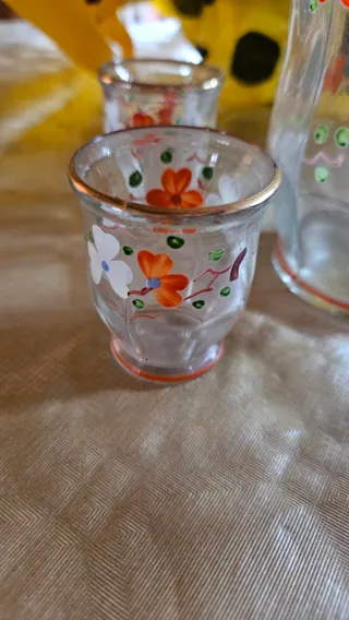 Juego Licorera Copas Vintage Pintado a Mano