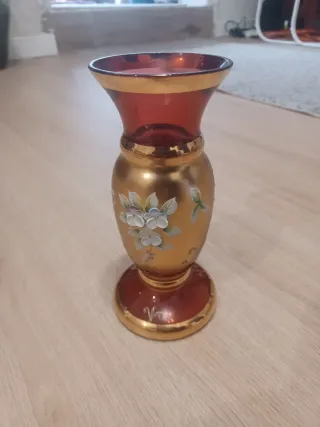 Jarrón Murano Cristal Dorado y Rojo