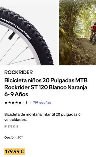 Bicicleta Infantil B'TWIN 20 Blanca