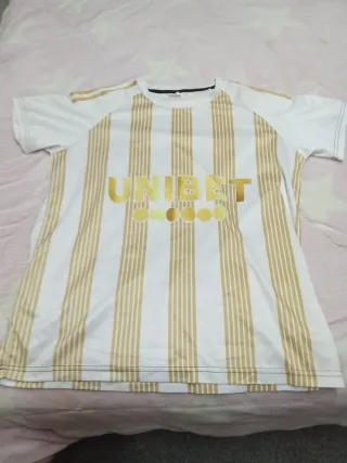 Camiseta Unibet Rayas Doradas y Blancas