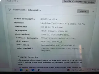 Portátil Acer Swift i5 7200 7ª Gen