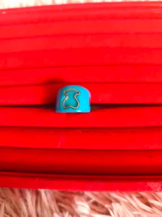 Sortija azul con oso decoración en plata