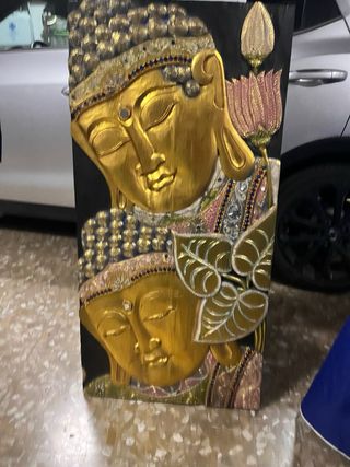 Cuadro Buda Madera Dorado y Rosa