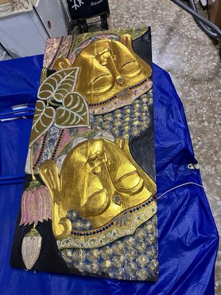 Cuadro Buda Madera Dorado y Rosa