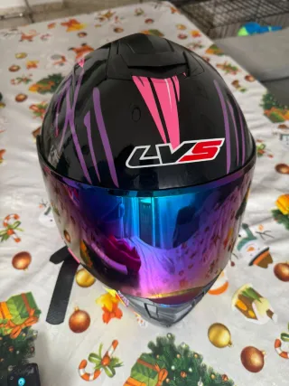 Casco LVS Negro con Diseño Rosa