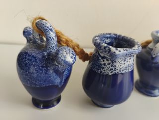 Set 5 vasetti ceramica blu da appendere