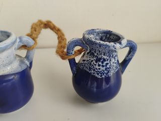 Set 5 vasetti ceramica blu da appendere