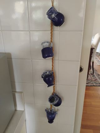 Set 5 vasetti ceramica blu da appendere