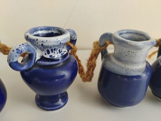 Set 5 vasetti ceramica blu da appendere