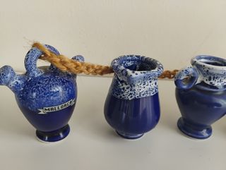 Set 5 vasetti ceramica blu da appendere