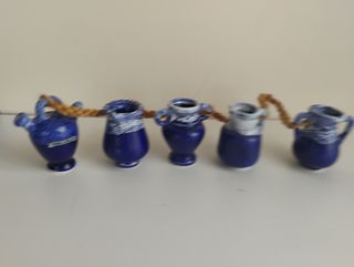 Set 5 vasetti ceramica blu da appendere