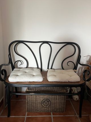 Banco vintage in rattan e legno