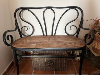 Banco vintage in rattan e legno