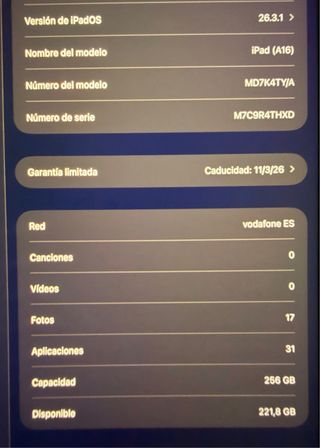 iPad A16 256GB WiFi+Celular blanco