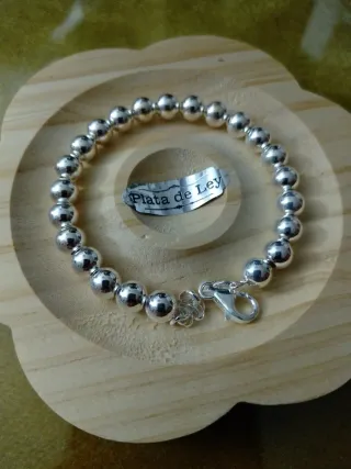Pulsera Plata Bolas Cierre Mosquetón