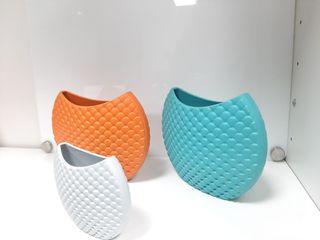 Jarrón escamas Resina naranja, gris, turquesa