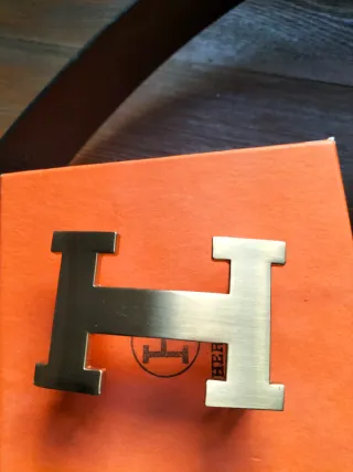 Cinturón Hermes Vintage Hebilla H Dorada Negro