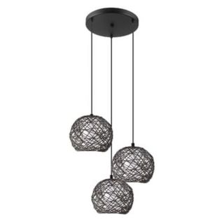 Lámpara colgante ratán negra 3 esferas LED. Tengo2