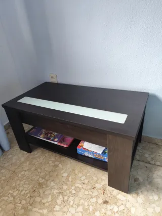 Mesa centro elevable wengué y cristal