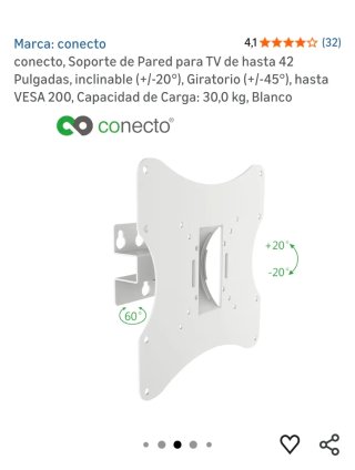 Soporte Pared TV/Monitor Conecto 42 Giratorio