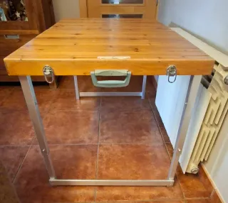 Mesa y 4 taburetes plegables madera para camping