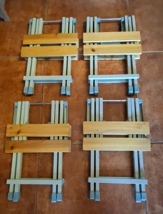 Mesa y 4 taburetes plegables madera para camping