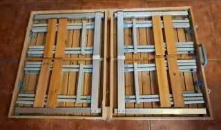 Mesa y 4 taburetes plegables madera para camping