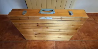 Mesa y 4 taburetes plegables madera para camping