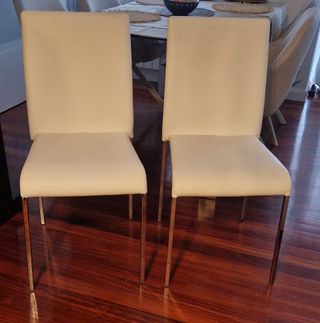 6 Sillas Comedor Polipiel Blanca Patas Metal.