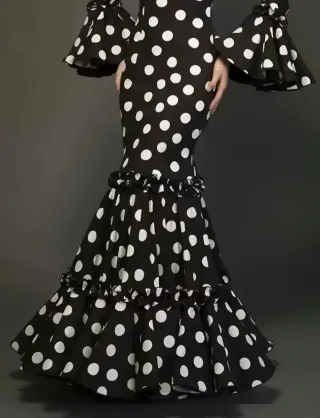 Vestido Flamenca Lunares Blanco y Negro Entero