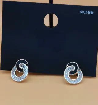 Pendientes Aro con Cristales Plateados Dorados