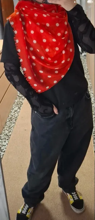 Maxi Foulard Mango Rojo Lunares Blancos 180cm