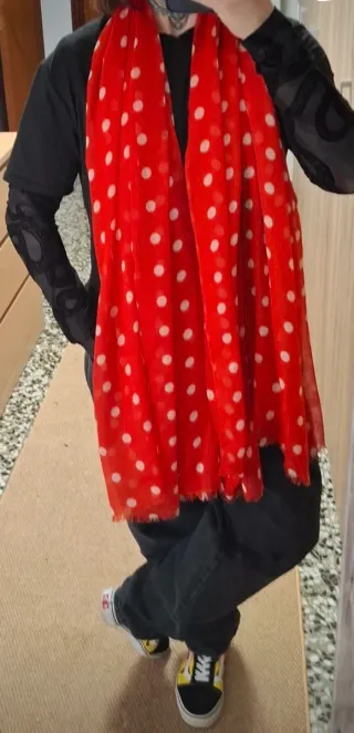 Maxi Foulard Mango Rojo Lunares Blancos 180cm
