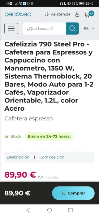 Cafetera Cecotec Cafelizzia 790 Steel Pro
