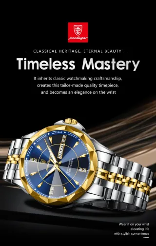 Reloj Poedagar Hombre Azul y Dorado