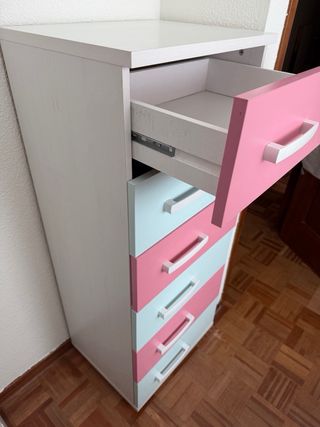 Cómoda infantil 6 cajones rosa y azul